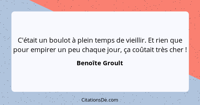 C'était un boulot à plein temps de vieillir. Et rien que pour empirer un peu chaque jour, ça coûtait très cher !... - Benoîte Groult