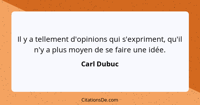 Il y a tellement d'opinions qui s'expriment, qu'il n'y a plus moyen de se faire une idée.... - Carl Dubuc