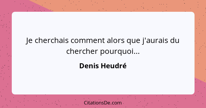 Je cherchais comment alors que j'aurais du chercher pourquoi...... - Denis Heudré