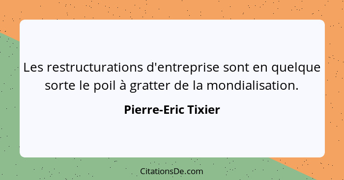 Les restructurations d'entreprise sont en quelque sorte le poil à gratter de la mondialisation.... - Pierre-Eric Tixier