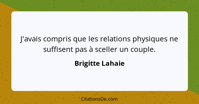 J'avais compris que les relations physiques ne suffisent pas à sceller un couple.... - Brigitte Lahaie