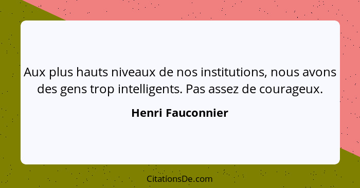 Aux plus hauts niveaux de nos institutions, nous avons des gens trop intelligents. Pas assez de courageux.... - Henri Fauconnier