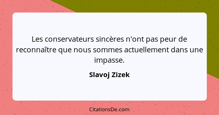 Les conservateurs sincères n'ont pas peur de reconnaître que nous sommes actuellement dans une impasse.... - Slavoj Zizek