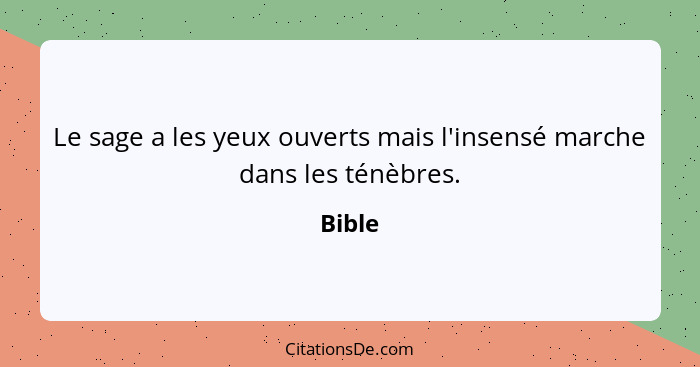 Le sage a les yeux ouverts mais l'insensé marche dans les ténèbres.... - Bible