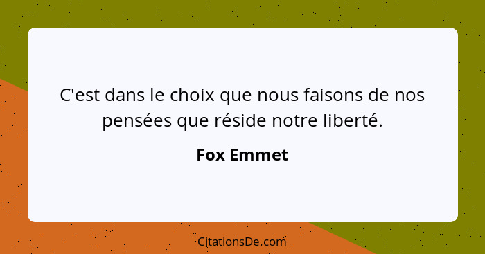 C'est dans le choix que nous faisons de nos pensées que réside notre liberté.... - Fox Emmet