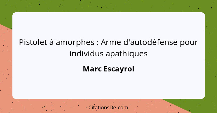 Pistolet à amorphes : Arme d'autodéfense pour individus apathiques... - Marc Escayrol