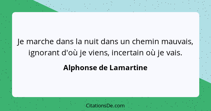 Je marche dans la nuit dans un chemin mauvais, ignorant d'où je viens, incertain où je vais.... - Alphonse de Lamartine