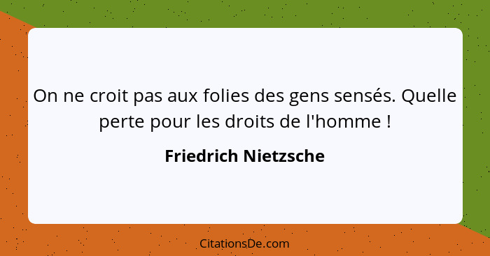 On ne croit pas aux folies des gens sensés. Quelle perte pour les droits de l'homme !... - Friedrich Nietzsche