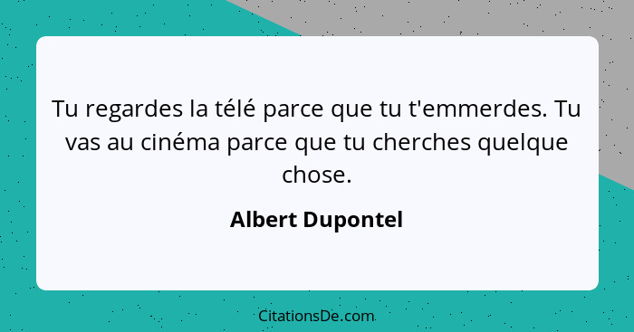 Tu regardes la télé parce que tu t'emmerdes. Tu vas au cinéma parce que tu cherches quelque chose.... - Albert Dupontel