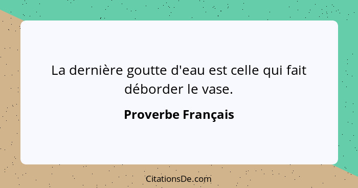 La dernière goutte d'eau est celle qui fait déborder le vase.... - Proverbe Français