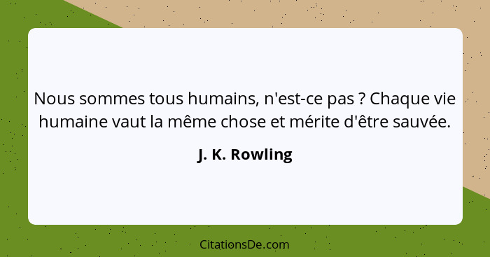 Nous sommes tous humains, n'est-ce pas ? Chaque vie humaine vaut la même chose et mérite d'être sauvée.... - J. K. Rowling