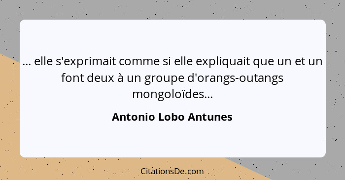 ... elle s'exprimait comme si elle expliquait que un et un font deux à un groupe d'orangs-outangs mongoloïdes...... - Antonio Lobo Antunes