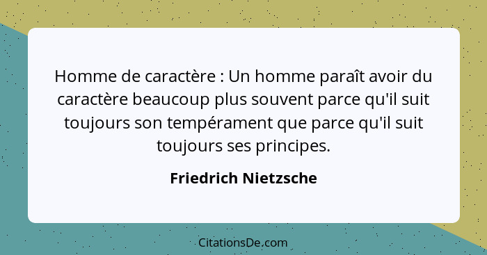 Homme de caractère : Un homme paraît avoir du caractère beaucoup plus souvent parce qu'il suit toujours son tempérament que... - Friedrich Nietzsche