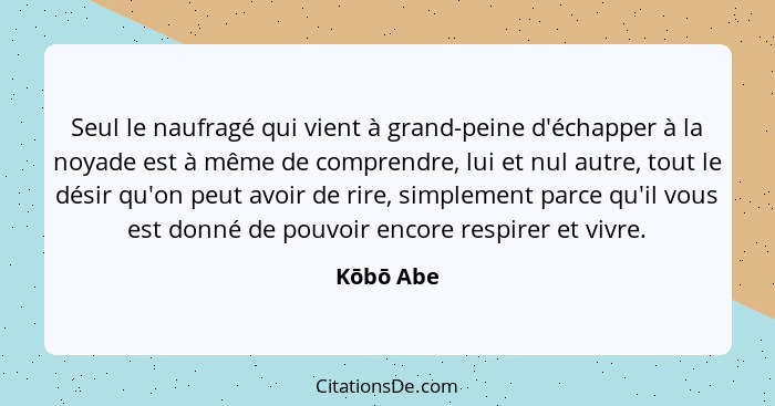 Seul le naufragé qui vient à grand-peine d'échapper à la noyade est à même de comprendre, lui et nul autre, tout le désir qu'on peut avoir... - Kōbō Abe