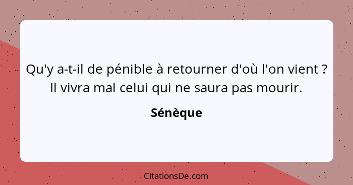 Qu'y a-t-il de pénible à retourner d'où l'on vient ? Il vivra mal celui qui ne saura pas mourir.... - Sénèque