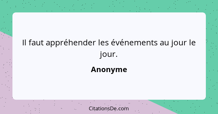 Il faut appréhender les événements au jour le jour.... - Anonyme