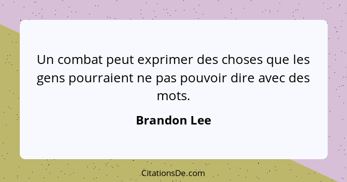 Un combat peut exprimer des choses que les gens pourraient ne pas pouvoir dire avec des mots.... - Brandon Lee