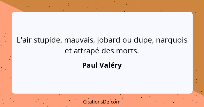 L'air stupide, mauvais, jobard ou dupe, narquois et attrapé des morts.... - Paul Valéry