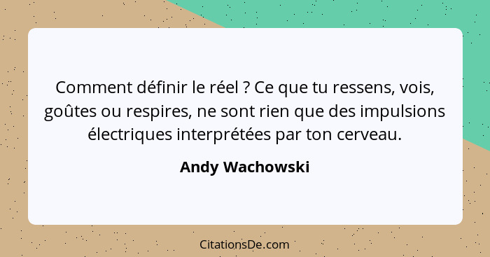 Comment définir le réel ? Ce que tu ressens, vois, goûtes ou respires, ne sont rien que des impulsions électriques interprétées... - Andy Wachowski