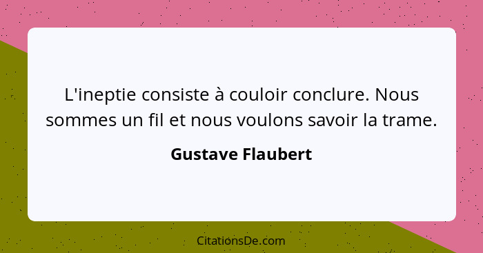 L'ineptie consiste à couloir conclure. Nous sommes un fil et nous voulons savoir la trame.... - Gustave Flaubert