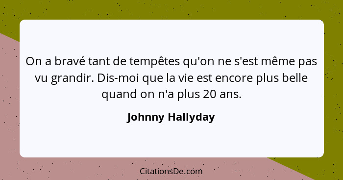 On a bravé tant de tempêtes qu'on ne s'est même pas vu grandir. Dis-moi que la vie est encore plus belle quand on n'a plus 20 ans.... - Johnny Hallyday