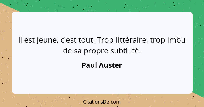 Il est jeune, c'est tout. Trop littéraire, trop imbu de sa propre subtilité.... - Paul Auster