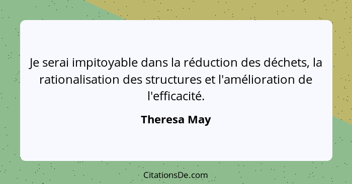 Je serai impitoyable dans la réduction des déchets, la rationalisation des structures et l'amélioration de l'efficacité.... - Theresa May