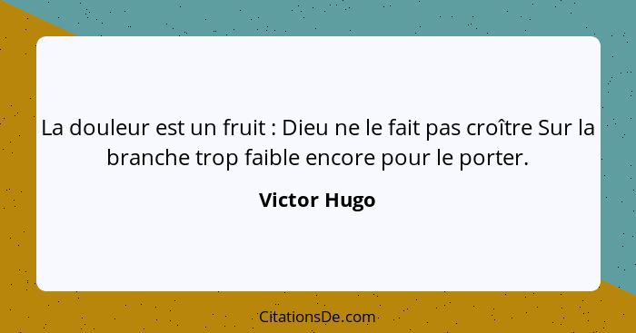 La douleur est un fruit : Dieu ne le fait pas croître Sur la branche trop faible encore pour le porter.... - Victor Hugo