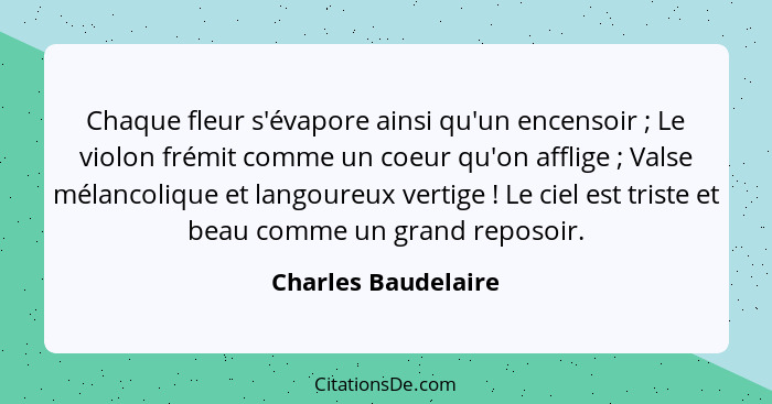 Chaque fleur s'évapore ainsi qu'un encensoir ; Le violon frémit comme un coeur qu'on afflige ; Valse mélancolique et la... - Charles Baudelaire