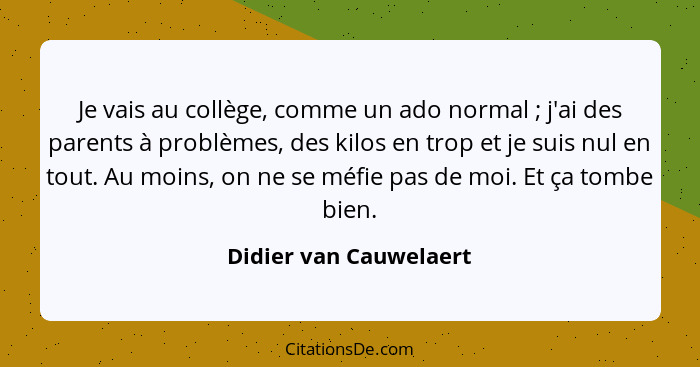 Je vais au collège, comme un ado normal ; j'ai des parents à problèmes, des kilos en trop et je suis nul en tout. Au moin... - Didier van Cauwelaert