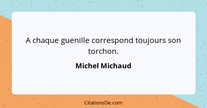 A chaque guenille correspond toujours son torchon.... - Michel Michaud