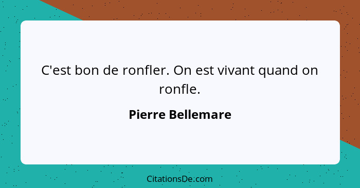 C'est bon de ronfler. On est vivant quand on ronfle.... - Pierre Bellemare