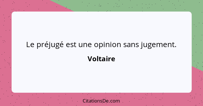 Le préjugé est une opinion sans jugement.... - Voltaire