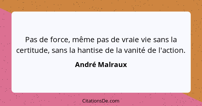 Pas de force, même pas de vraie vie sans la certitude, sans la hantise de la vanité de l'action.... - André Malraux