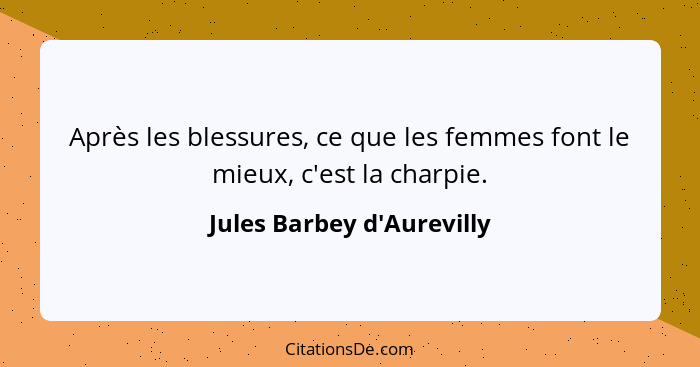 Après les blessures, ce que les femmes font le mieux, c'est la charpie.... - Jules Barbey d'Aurevilly