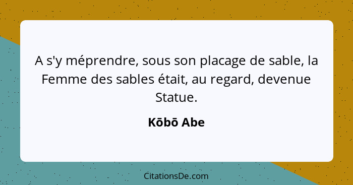 A s'y méprendre, sous son placage de sable, la Femme des sables était, au regard, devenue Statue.... - Kōbō Abe