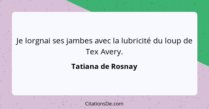 Je lorgnai ses jambes avec la lubricité du loup de Tex Avery.... - Tatiana de Rosnay