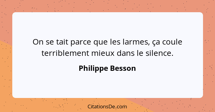 On se tait parce que les larmes, ça coule terriblement mieux dans le silence.... - Philippe Besson