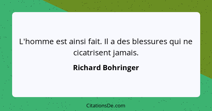 L'homme est ainsi fait. Il a des blessures qui ne cicatrisent jamais.... - Richard Bohringer