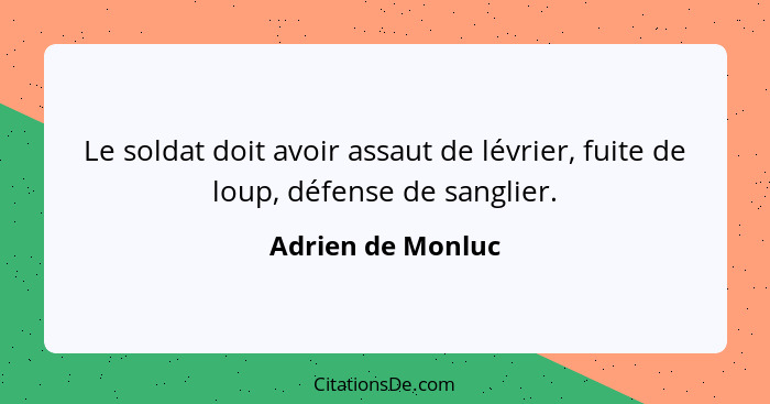 Le soldat doit avoir assaut de lévrier, fuite de loup, défense de sanglier.... - Adrien de Monluc