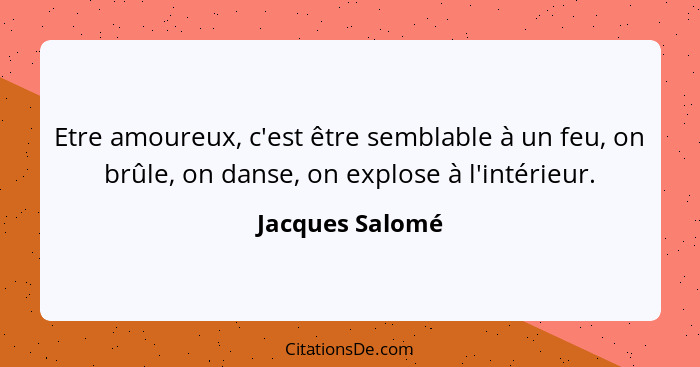 Etre amoureux, c'est être semblable à un feu, on brûle, on danse, on explose à l'intérieur.... - Jacques Salomé