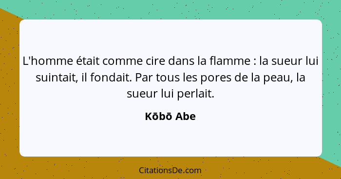 L'homme était comme cire dans la flamme : la sueur lui suintait, il fondait. Par tous les pores de la peau, la sueur lui perlait.... - Kōbō Abe