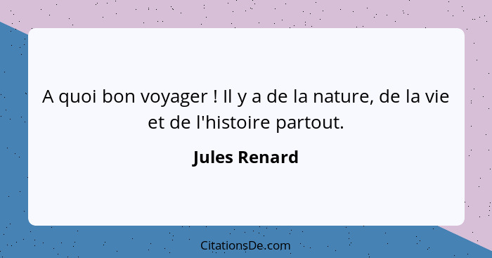 A quoi bon voyager ! Il y a de la nature, de la vie et de l'histoire partout.... - Jules Renard