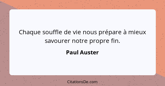 Chaque souffle de vie nous prépare à mieux savourer notre propre fin.... - Paul Auster