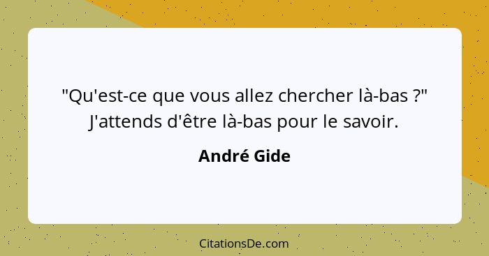 "Qu'est-ce que vous allez chercher là-bas ?" J'attends d'être là-bas pour le savoir.... - André Gide