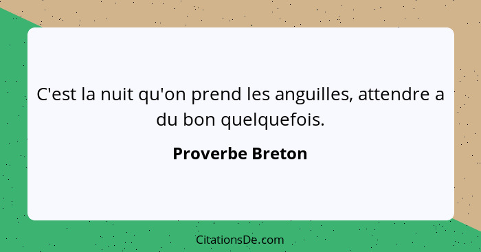 C'est la nuit qu'on prend les anguilles, attendre a du bon quelquefois.... - Proverbe Breton