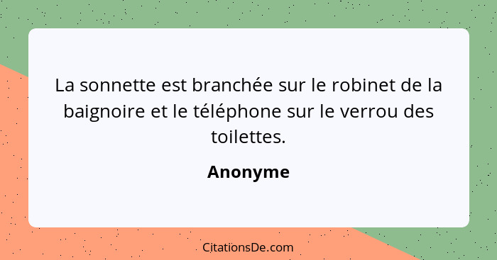 La sonnette est branchée sur le robinet de la baignoire et le téléphone sur le verrou des toilettes.... - Anonyme