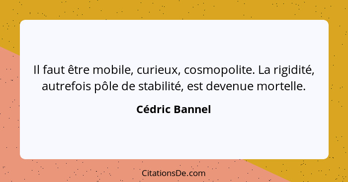 Il faut être mobile, curieux, cosmopolite. La rigidité, autrefois pôle de stabilité, est devenue mortelle.... - Cédric Bannel