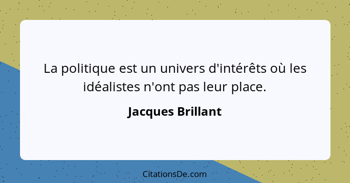 La politique est un univers d'intérêts où les idéalistes n'ont pas leur place.... - Jacques Brillant