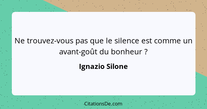 Ne trouvez-vous pas que le silence est comme un avant-goût du bonheur ?... - Ignazio Silone